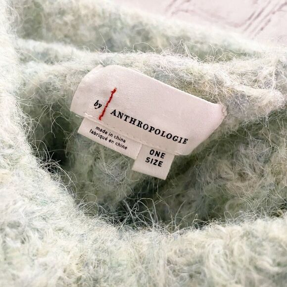 Anthropologie Cozy Knit Poncho in Light Green Mint Turtleneck SuperSoft OS - Picture 11 of 12